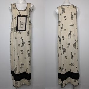 Vintage Nina Piccalino cream black giraffe novelty print sleeveless dress 12